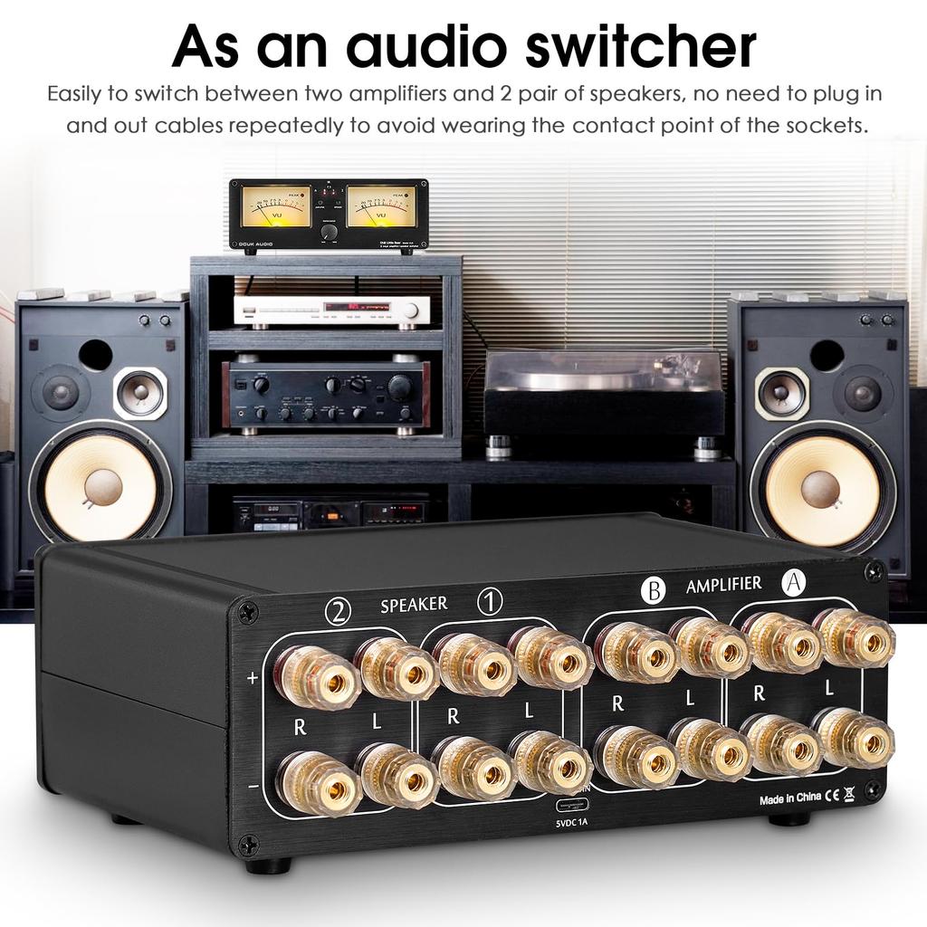 Douk Audio VU3 Dual Analog VU Meter, 2-Way Amp/Speaker Switch, DB Panel Display Audio Switcher Box