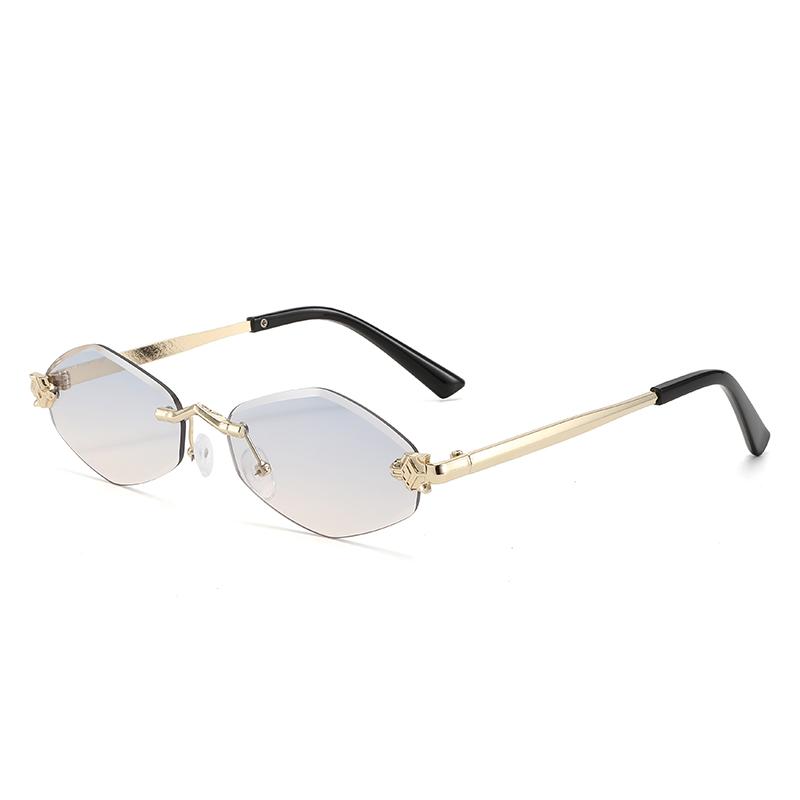 Fashion Rimless Polygon Metal Sunglasses Women Men Leopard Pattern Design Sun Glasses Travel Driving Lady Man Eyewear Uv400