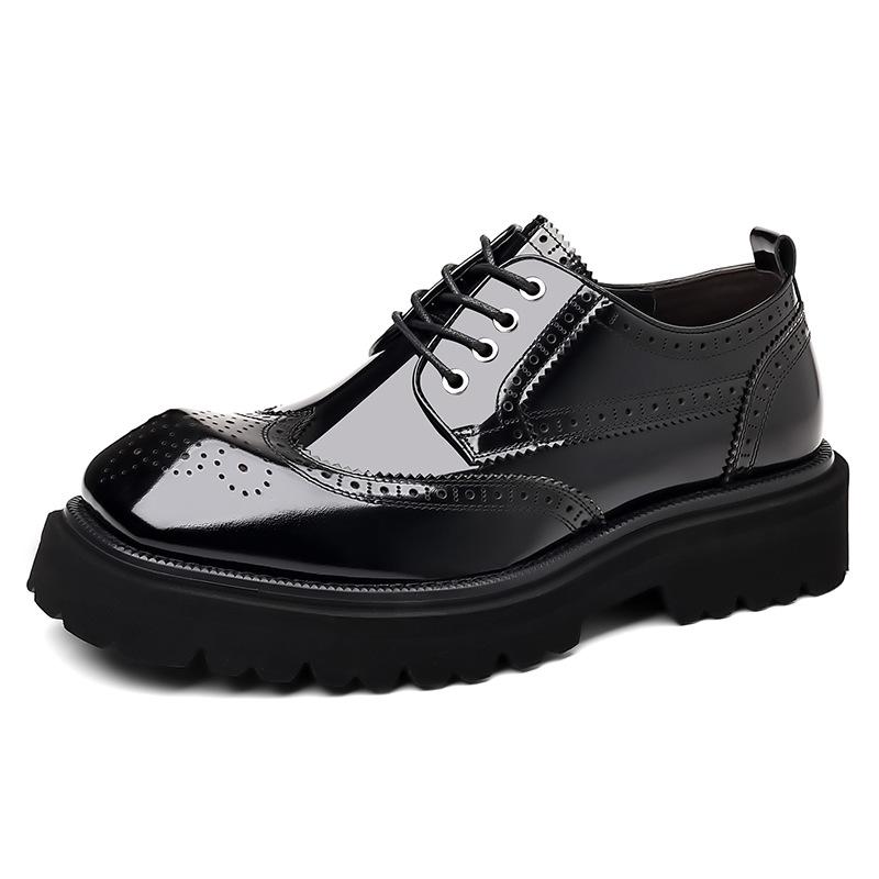 Men s Retro Brogue Thick-Soled Leather Height-Boosting Casual Business Shoes 41 чёрный