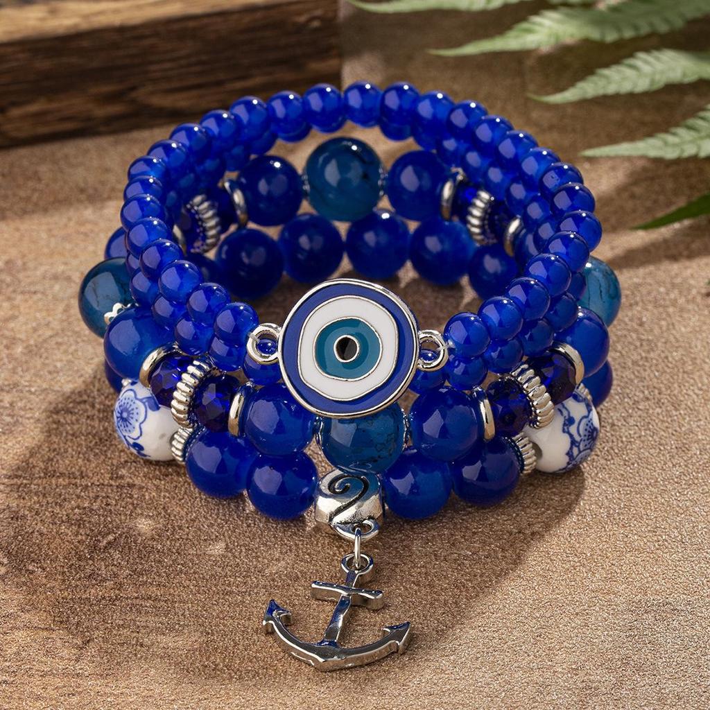 Bohemian Ethnic Style Beaded Bracelet Set with Anchor Pendant