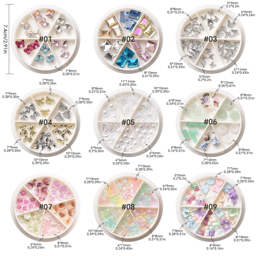 1Box Mixed 3D Nail Charms Resin Bowknot Leaf Pearl Nail Art Decorations DIY Manicure Tools Parts Nail Accessories Boxed