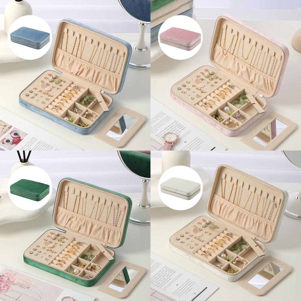 Velvet Jewelry Organizer With Mirror For Rings Necklaces And Earrings