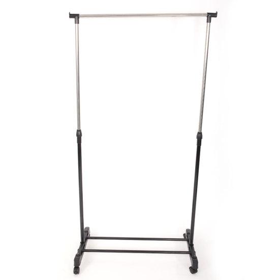 Single-bar Vertical & Horizontal Stretching Stand Clothes Rack with Shoe Shelf YJ-01 Black & Silver