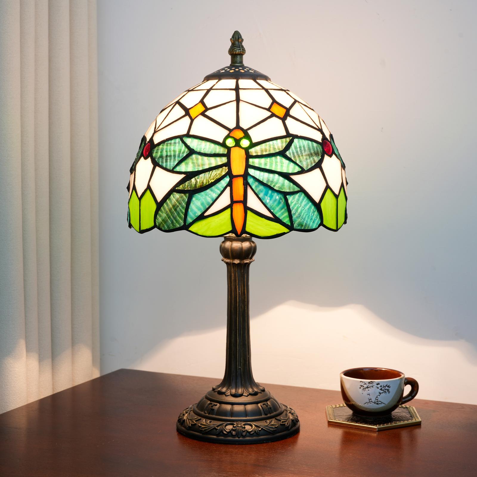 8-дюймовая настольная лампа из витражного стекла, ретро-зеленая стрекоза, комнатная настольная лампа, декоративная лампа для офиса, столовой и спальни US Plug зелёный