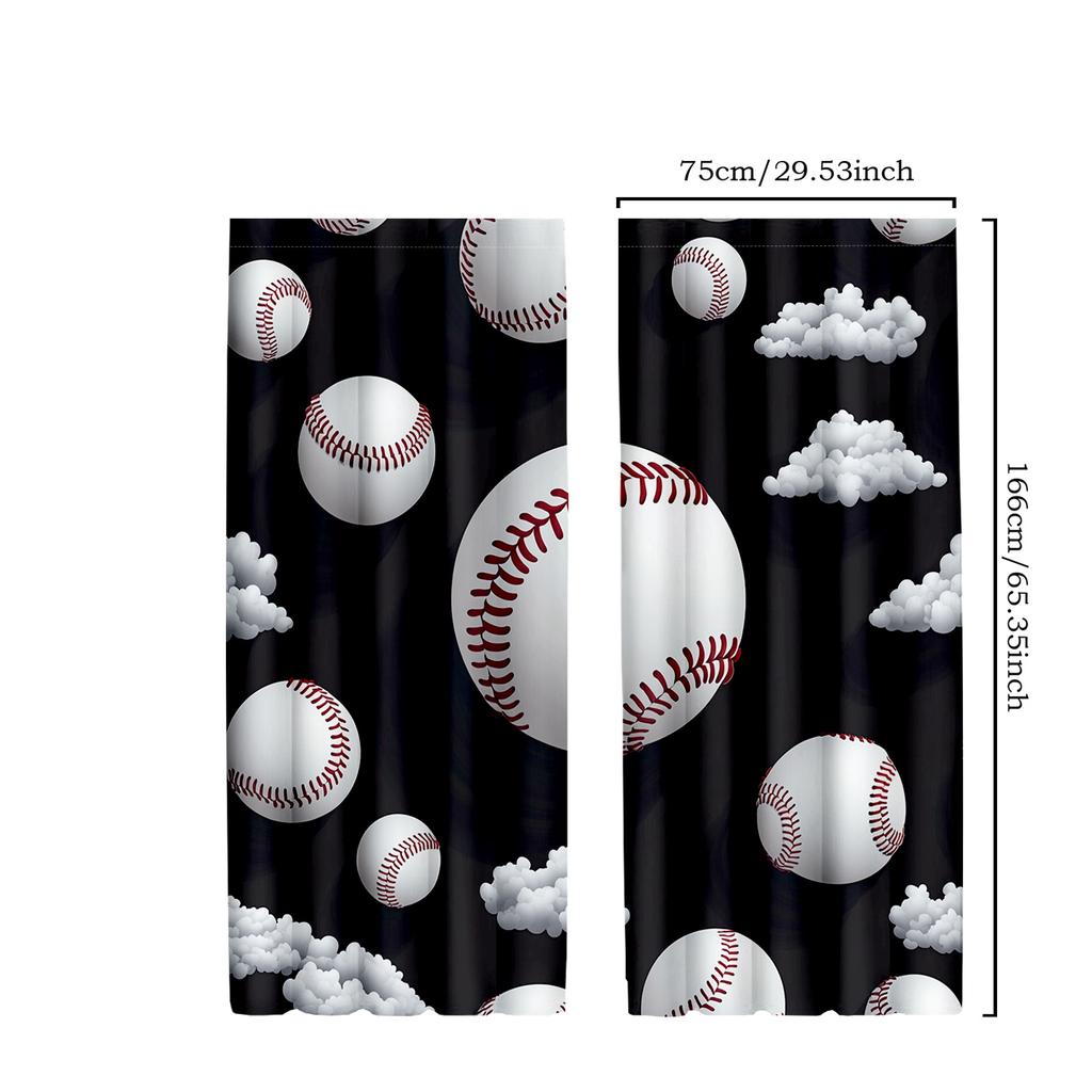 2pcs Classic Baseball Ball Polyester Curtains, Sports Themed Drapes In White, Gray, and Red for Game Rooms, Home Decor