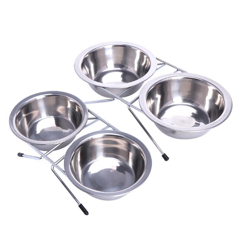 Stainless Steel Double Pet Bowls Dog Cat Water Food Non Slip Feeding Station