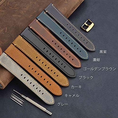 WOCCI 18mm Vintage Leather Replacement Watch Strap, Retro Genuine Leather Watch Band with Gold Buckle (Golden Brown)