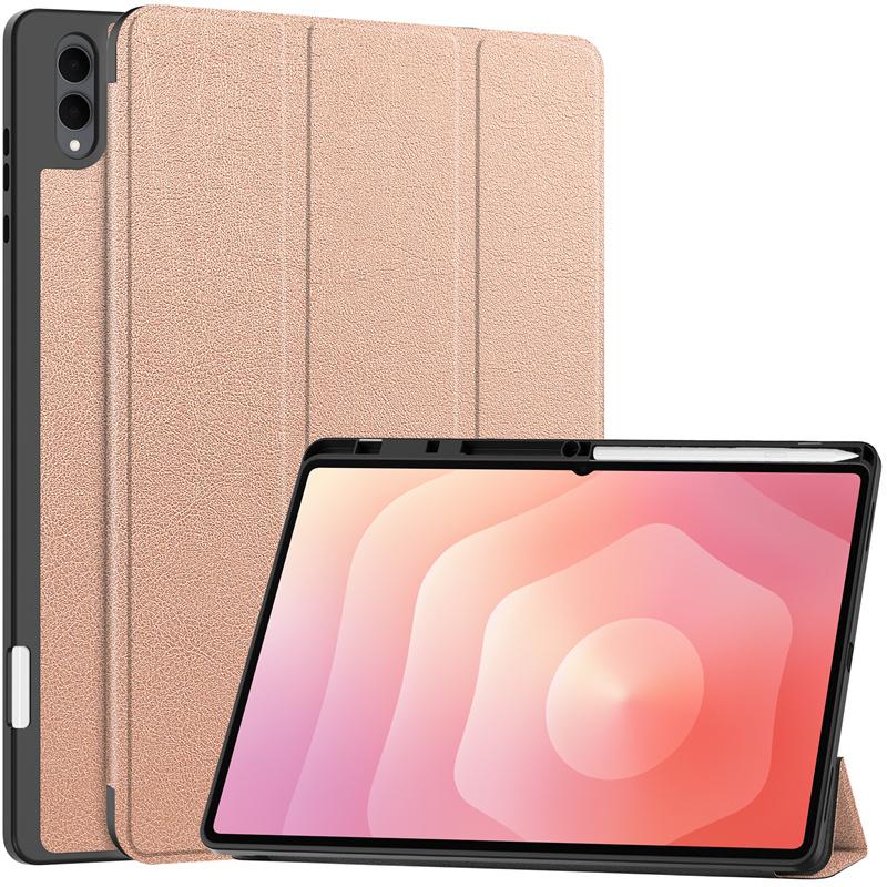 For Samsung Tab S11 Ultra Case with Pen Holder Trifold PU Leather Magnetic Smart Cover for Galaxy Tab S11 Ultra Case 14.6 Inch S11 Ultra(14.6 inch) розового золота