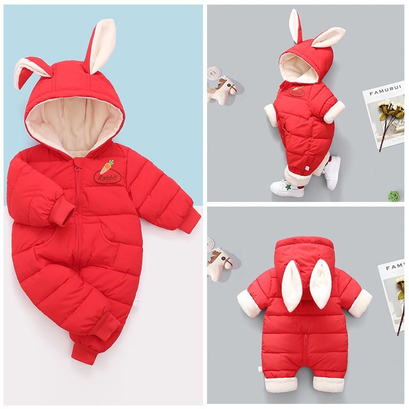 Baby Winter Romper Thick Padded Snowsuit Cartoon Hooded Jumpsuit Newborn Boys Girls