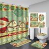 Santa Christmas Shower Curtain Set Bath Mat Anti -Slip Carpet Bathroom Partition Waterproof Home Decoration Cortinas Para Ba ñO