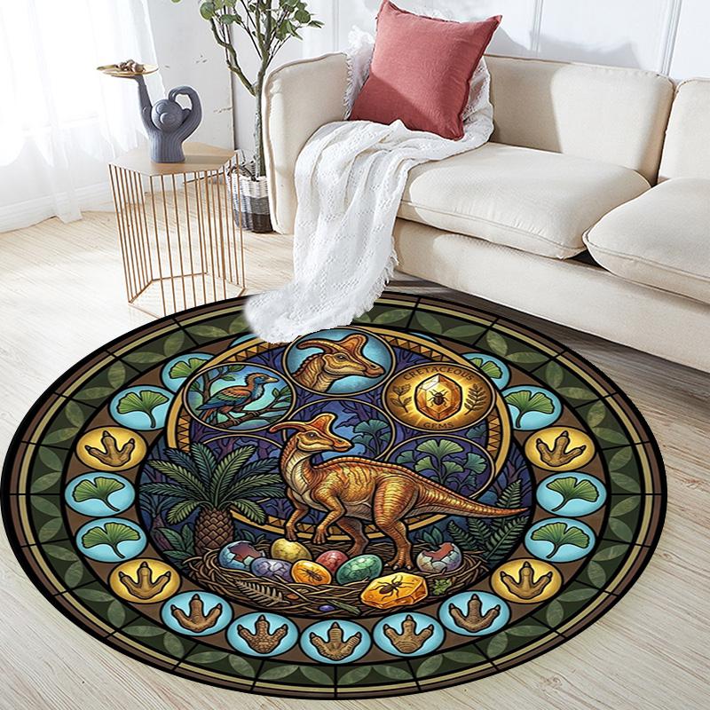 Prehistoric Glass Round Area Rug Under Office Chairs Bedroom Living Room Home Decor