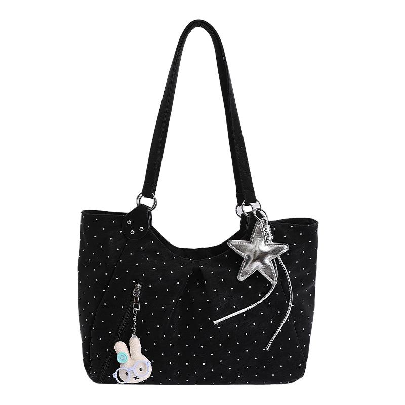 

Vintage Polka Dot Tote Bag for Women Korean Style Large Capacity Shoulder Handbag