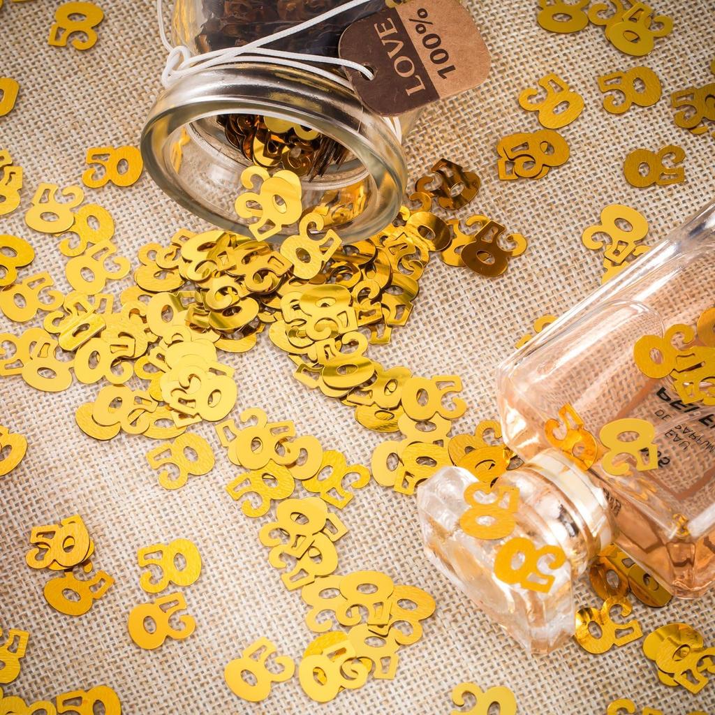 WILLBOND Gold 50th Confetti, 50th Number Birthday Confetti, Wedding Birthday Anniversary Party Table Decorations, 2 Bags (1400 Pieces)