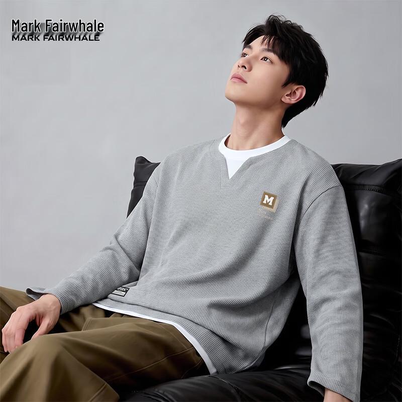 MARK FAIRWHALE Men's Waffle Fake Two-Piece Long Sleeve T-Shirt