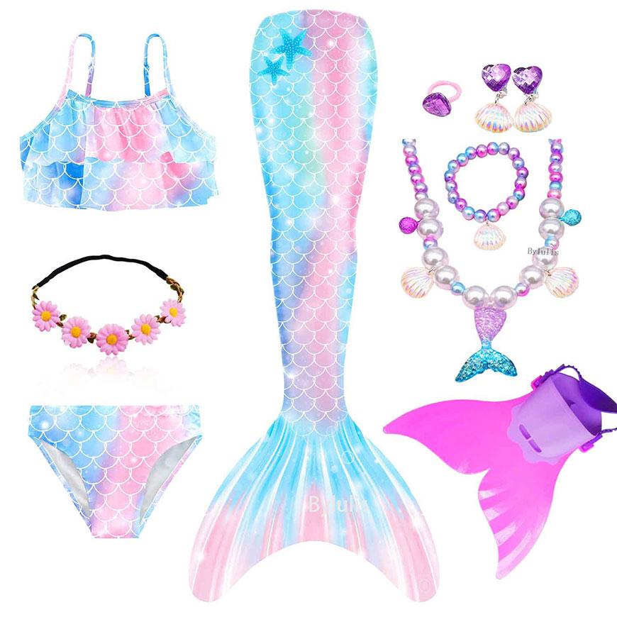Plavecký ocas mořské panny Dívčí Halloweenský kostým Cosplay Plavky Fantasy Plážové bikiny Lze přidat Monoploutev Fin Dárky k narozeninové oslavě