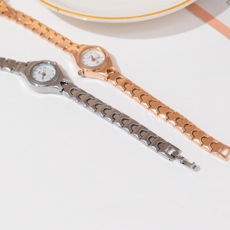 Womens Miniature Round Quartz Wristwatch With Alloy Band And Elegant Design