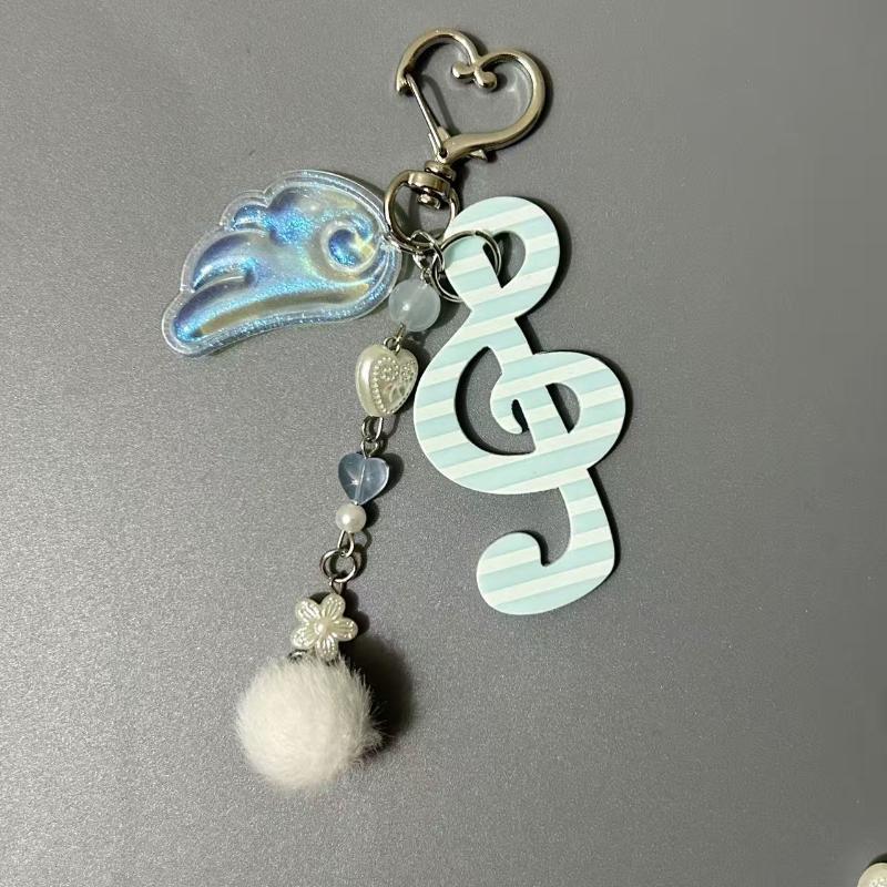 Creative Y2K Harajuku Wave Dot Striped Star Musical Notes Wings Keychain Sweet Cute Bag Pendant Decoration Accessories