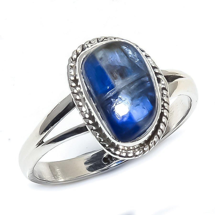 Natural Kyanite Gemstone Handmade 925 Solid Sterling Silver Gift Ring S.9 v4E47