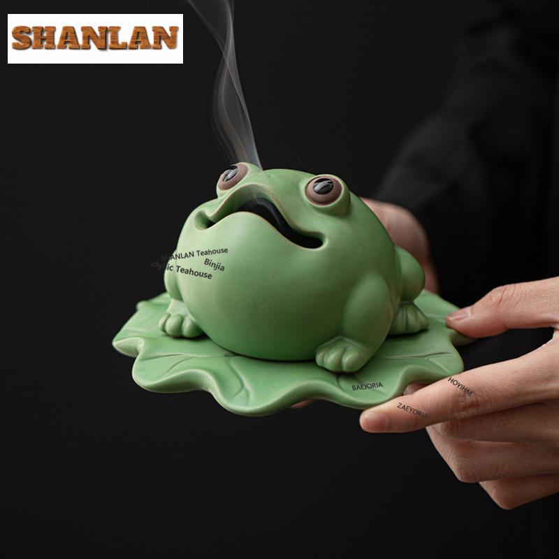 Creative Little Frog Incense Holder Incense Smoke Waterfall Incense Burners Meditation Censer Chinese Tea Set Accessories Craft