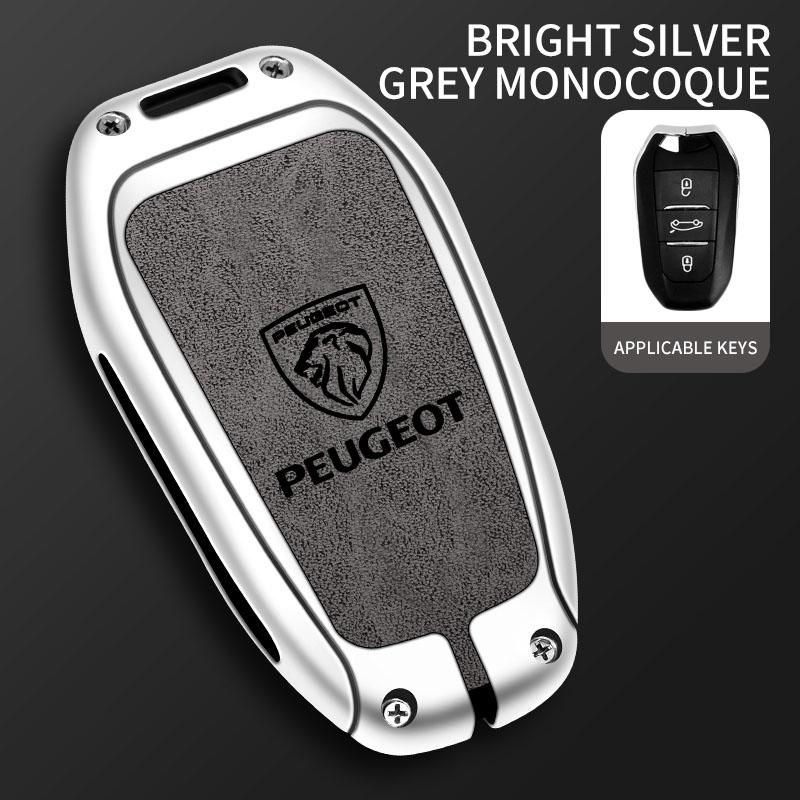 2026 Hot Car Sticker Leather Zine Alloy Car Smart Key Case Shell Cover Protector Fob For Peugeot 308 408 508 2008 3008 4008 5008