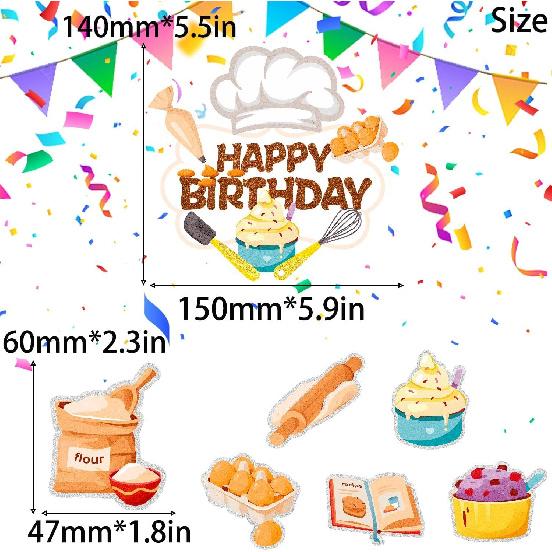Baking Themed Happy Birthday Cake Toppers for Kids - Great baker birthday party, baby shower party, dessert party decoration for boys and girls -