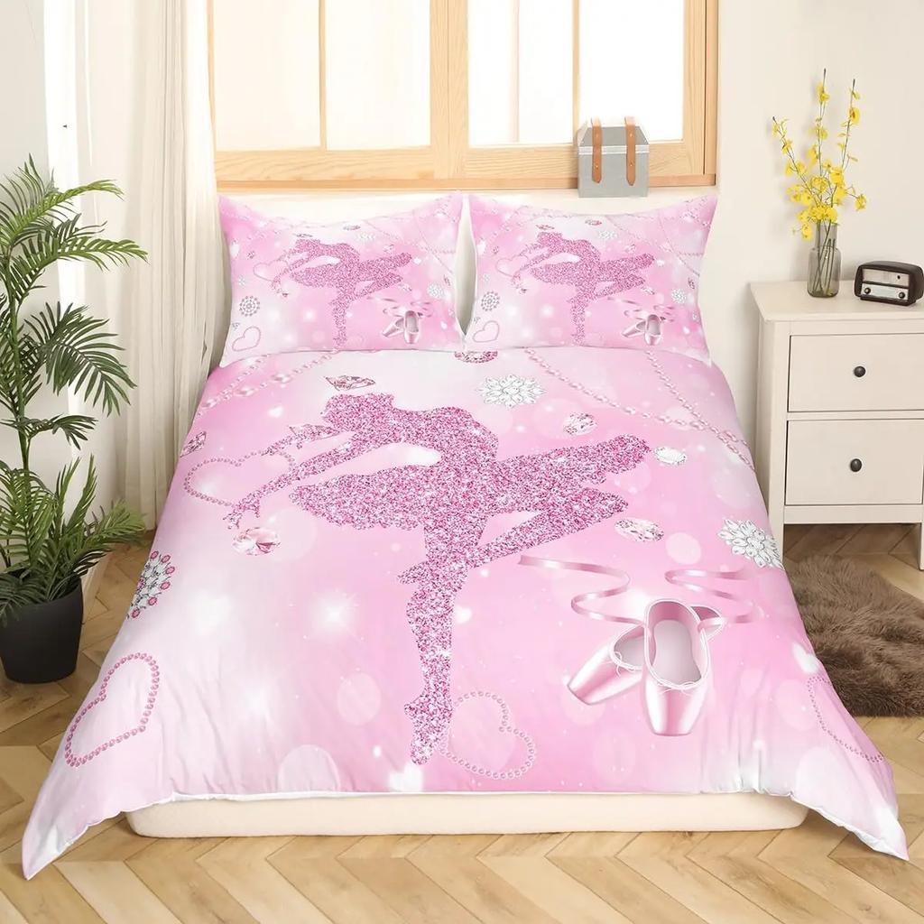 Girls Ballet Bedding SetDancing Ballerina Duvet Cover Blue Purple Gradient Comforter Cover Ballerina Silhouette Quilt Cover