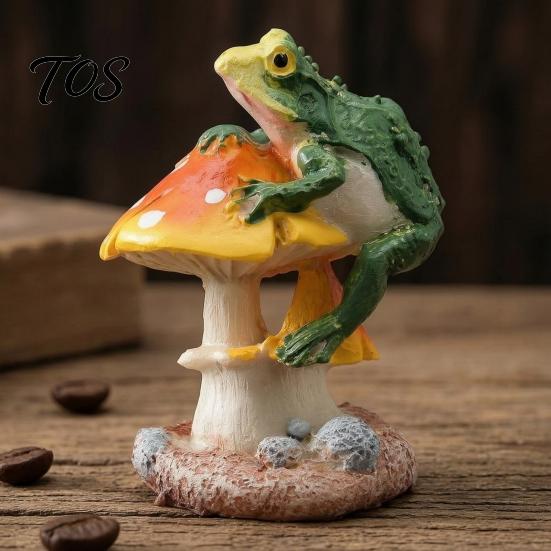Durable Resin Ornaments for Miniature Gardens Frog on Mushrooms Figurine, DIY Micro Landscape Bonsai Ornament, Small Decorative Accents Potted Plants