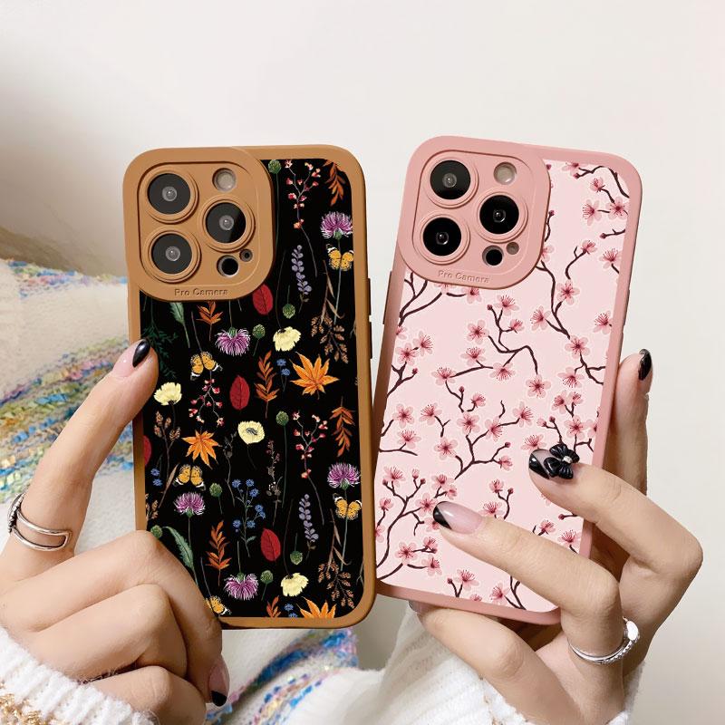 Fashion Luxury Flower Floral Funda Case for Iphone 14 Pro Max Plus 13 12 11 Pro Max XR X XS 8 7 Plus SE 2020 Soft Silicone Shell