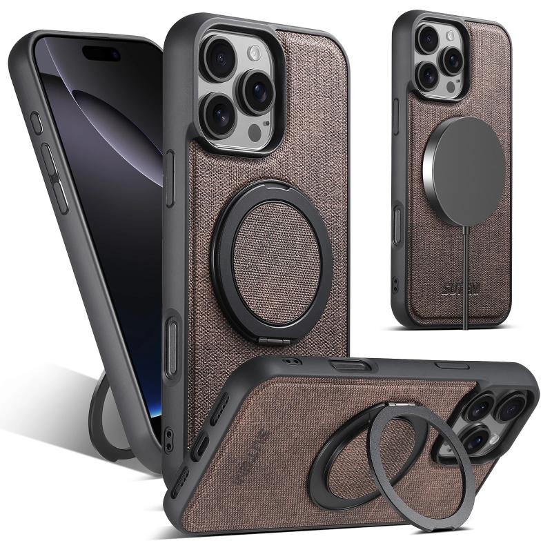360° Bracket Magnetic Fabric Denim Pattern Phone Case for IPhone 16 Pro Max 15 Plus 14 13 12 Stand Ring Holder Protective Cover