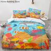 Cartoon Sea Animals Bedding Sets Soft Polyester Kids Boys Bed Linen Queen King Full Single Size Dinosaur Duvet Cover Sets Gifts