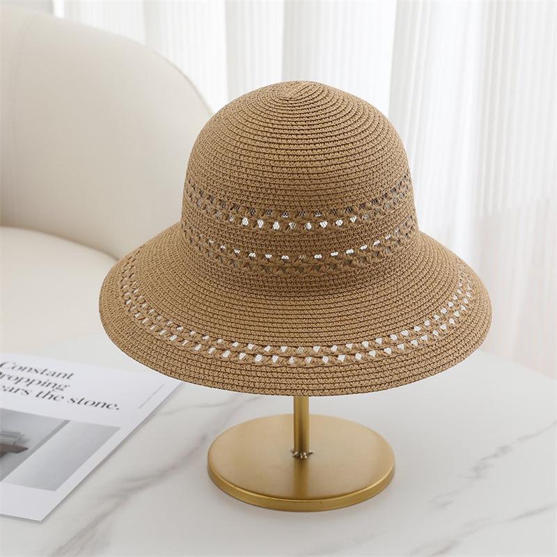 Big Brim Straw Woven Hollow Mesh Fisherman Hat Women's Summer Vacation Seaside Sunscreen Versatile Sunshade Straw Hat