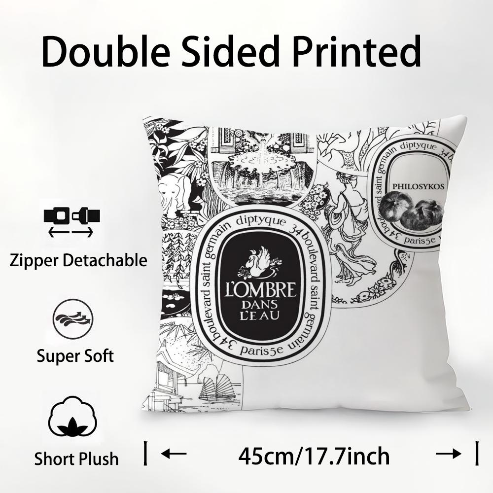 Luxury D-Diptyques Pillow Case Plush Fabric Soft Double Sided Print Sofa Cushion Cover Throw Pillow Covers