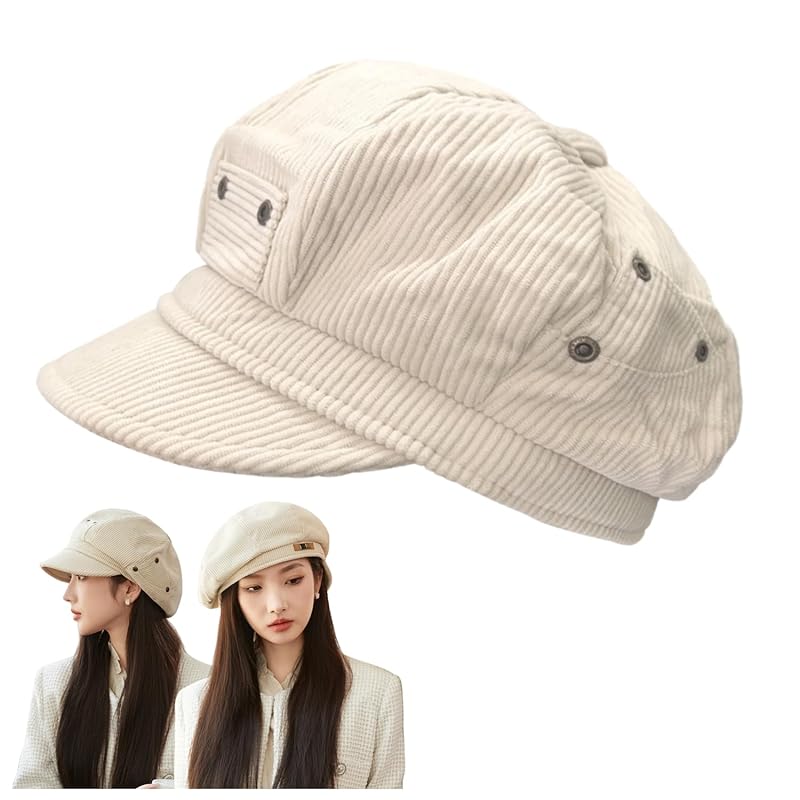 

[Qzkouma] newsboy ladies autumn/winter corduroy hunting cap beret hat unisex XRB-98 (beige)