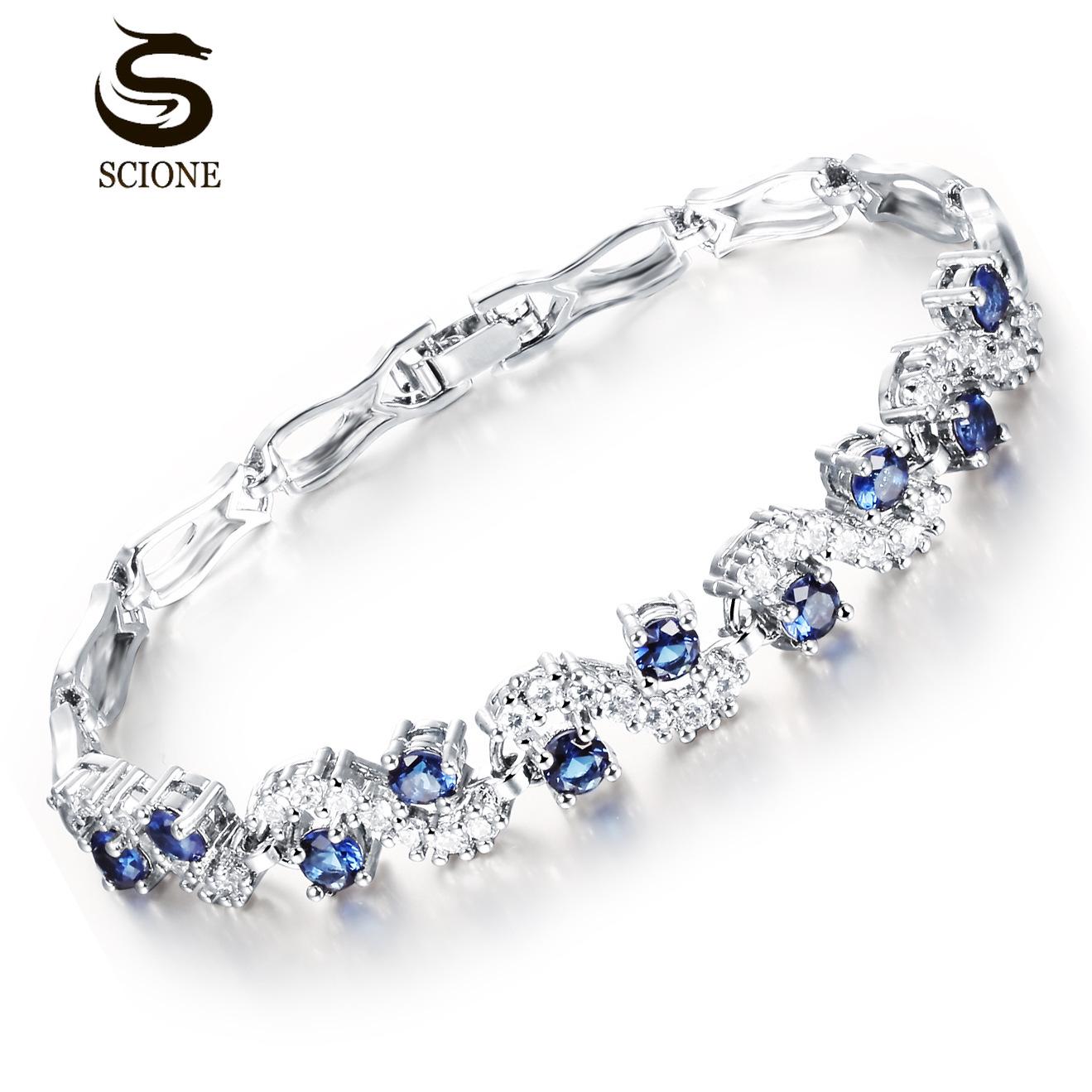 

SCIONE Мода Платина Золотой Браслет Золотые Женские Аксессуары 18.5cm синий/серебряный