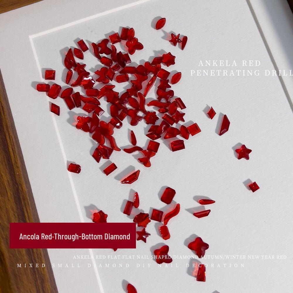 

100 штук смешанных мини-страз Ancola Red с плоской задней стороной для нейл-арта - нерегулярные смещенные сердечки с прозрачным дном