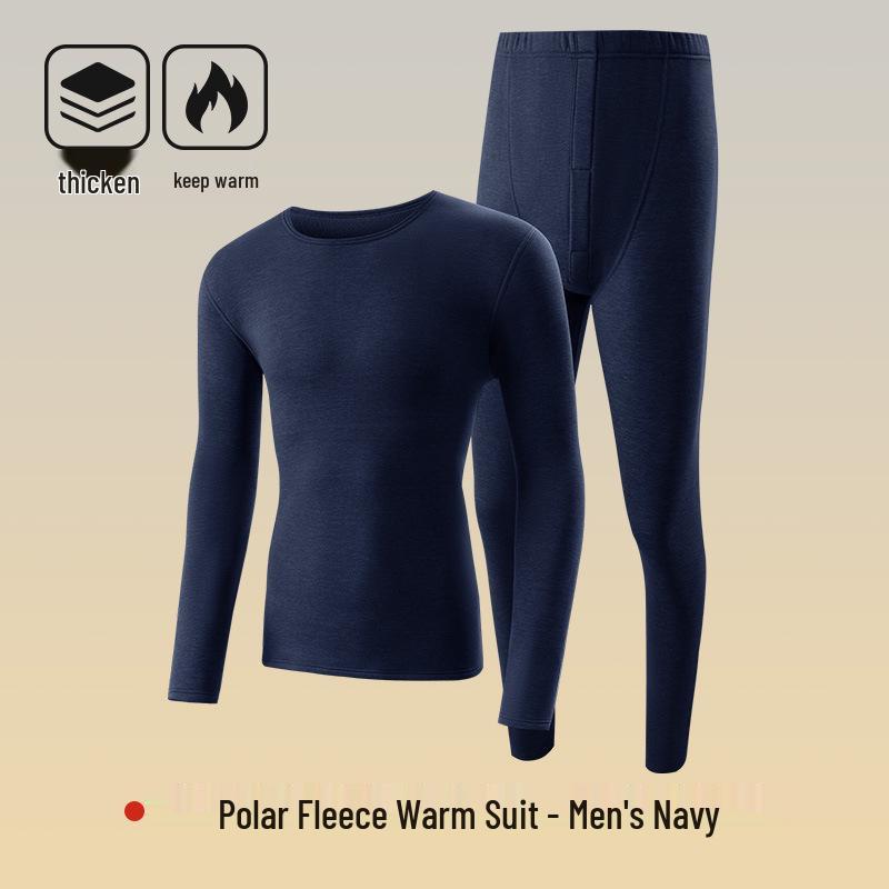 

Комплект мужского термобелья из флиса: Плотный, теплый, бесшовный, с круглым вырезом для зимы и осени. XXXL (160-180 jin)