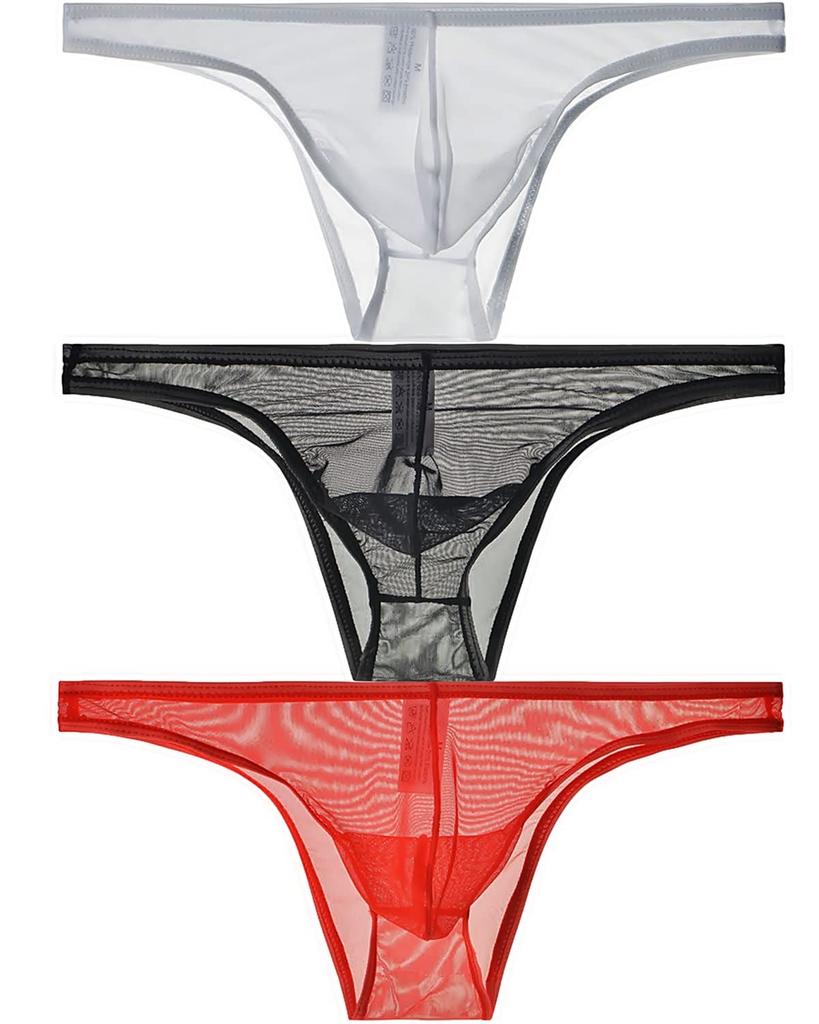 La Bikini Underwear Set of 3 Sexy Ultra Thin Mesh Transparent Briefs Half Back Pants Briefs Red Thin Pattern Glass Underwear Briefs Briefs Set Red
