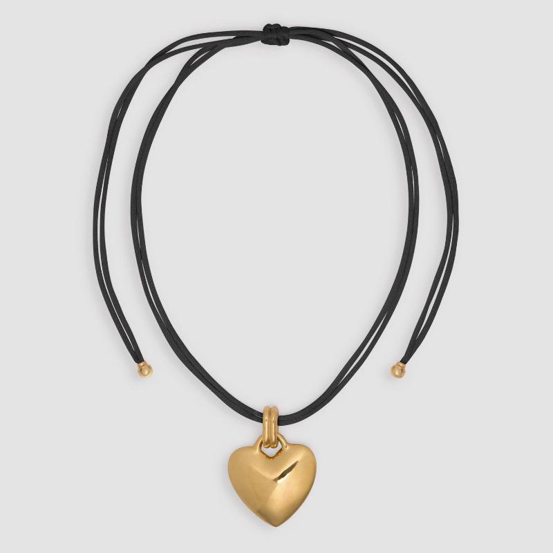 

Personalized Necklace, Gold Love Pendant, Cloth Strip Braided Rope Necklace, Electroplated 18K Gold Color Retention