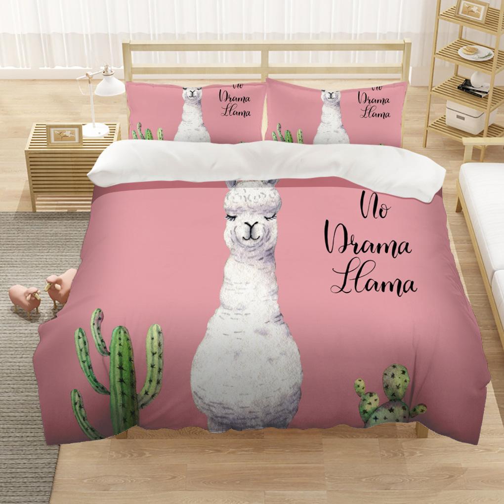 Cartoon Alpaca Duvet Cover King Queen Size Lovely Pet Animal Bedding Set For Kids Fashion Wildlife 2/3pcs Polyester Quilt Cover