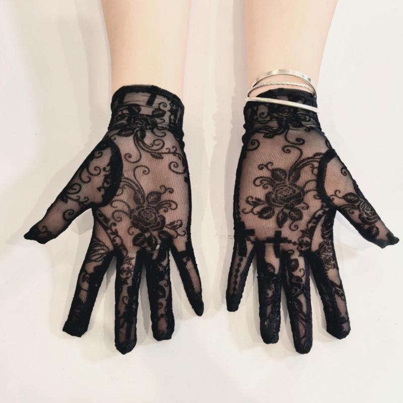 Breathable Elastic Gloves with Gothic Skull Design Perfect for Halloween Costumes Cosplay Event and Themed Parties