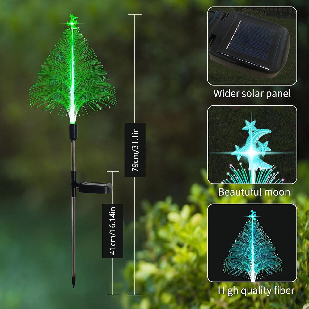 Luzes solares de fibra óptica de Natal, luz solar externa, à prova d'água, LED, decoração de paisagem, atmosfera de jardim, luzes de Natal