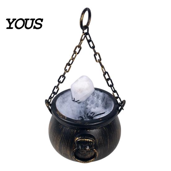 Cosplay Costume Accessories Halloween Cauldron Decoration, Spooky Large Witch with Colorful LED Light, Black Lighted Haunted House Props Plastic
