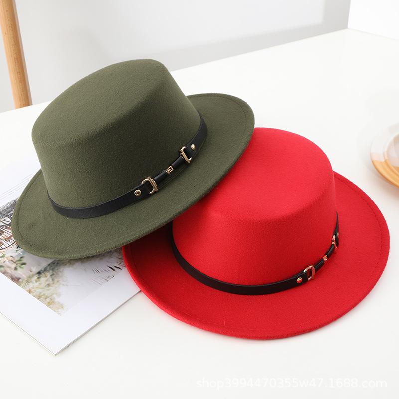 Autumn and Winter New Retro British Style Flat Top Hat Couple Men and Women Gentleman Hat Stage Performance Small Brim Fashion Hat