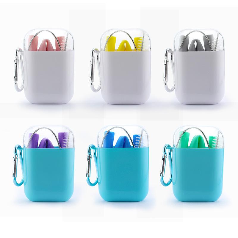 Food Grade Silicone Straw Set Color Reusable Folding Portable High Temperature Straw