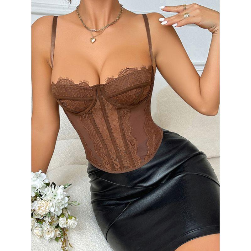 Sexy Sexy Gathered Corset Eyelash Lace Lace Perspective Pure Desire Sling Corset Sling Tops