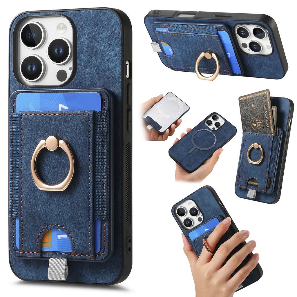 For iPhone 16 Pro Max Magnetic Case PU Leather Back Cover with Detachable Card Holder