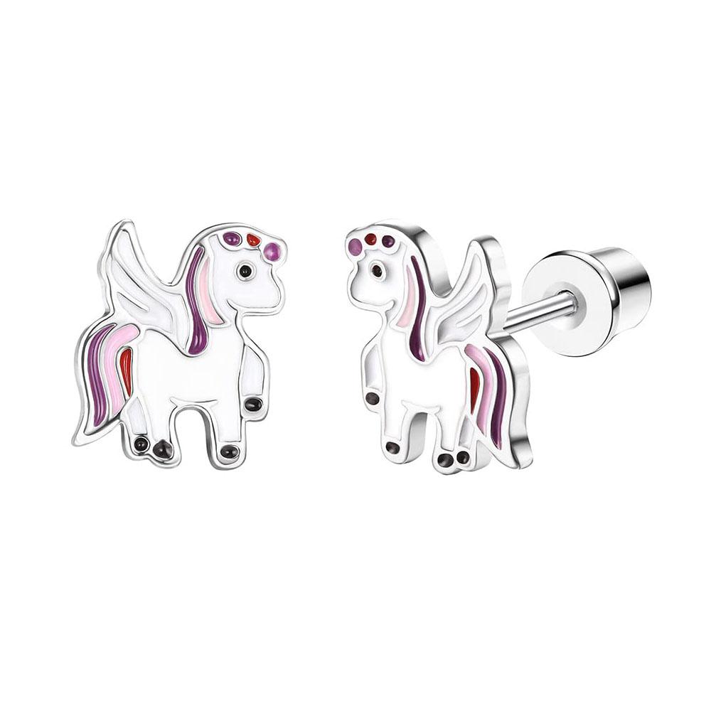 Bobisty 1Pair Cute Screw Back Earrings for Women Stainless Steel Multicolored Heart Flower Butterfly Rainbow CZ Stud Earrings
