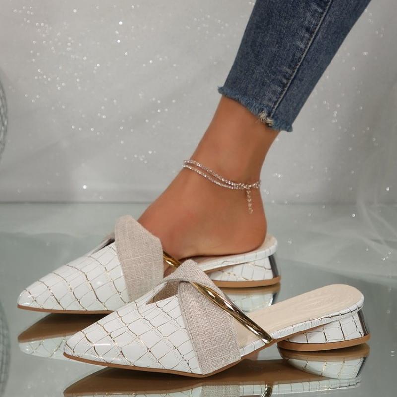 

Дизайнерские роскошные женские летние шлепанцы с острым носком для улицы, элегантные туфли-лодочки больших размеров, женская обувь 2025 35 белый