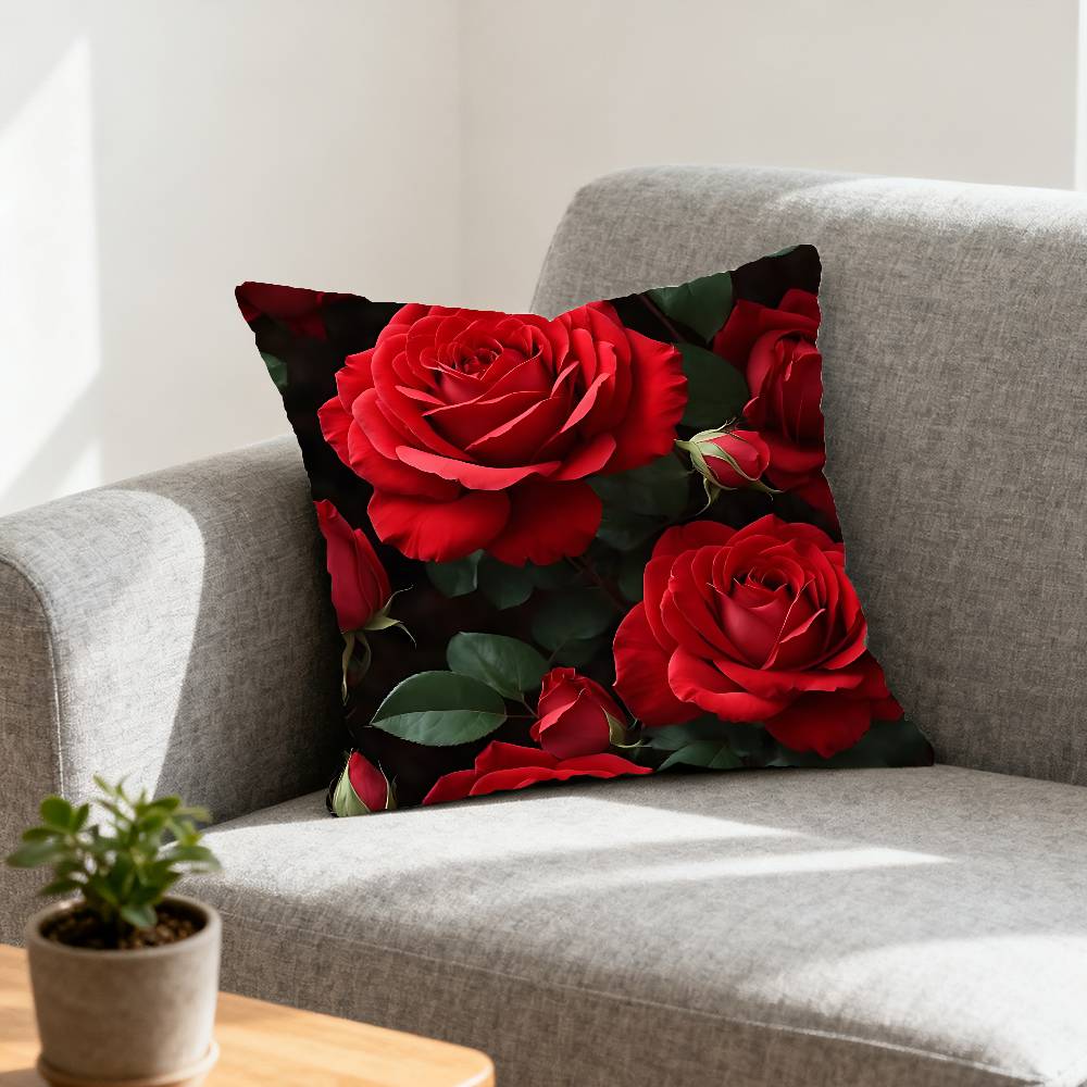 Red Rose Flowers Pillow Case Throw Pillow Cover Nordic Vintage Style Cushion Covers Home Living Room Sofa Couch Seat Decor