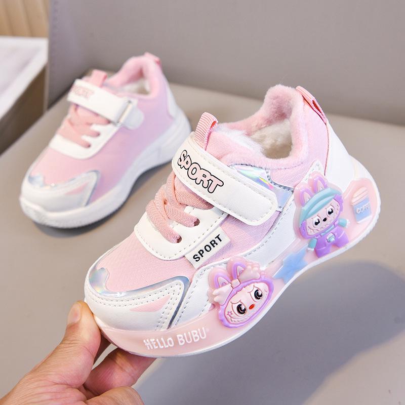 2025 Winter Cartoon Cotton Baby Shoes: Velvet-Lined Children s Casual Running Shoes 16.5cm розовый